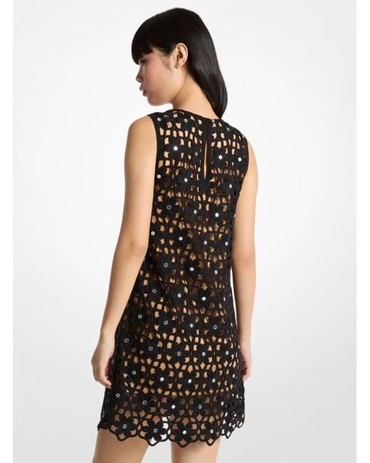 Michael Kors Black Mk Mirror Embellished Floral Crochet Dress