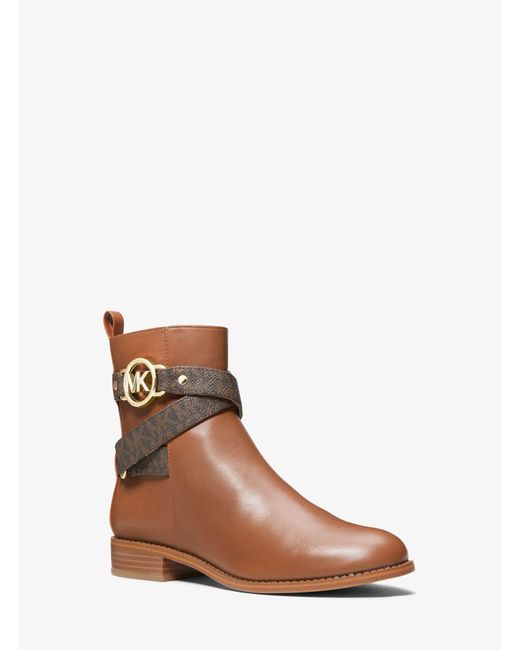Michael Kors Rory Leather And Logo Ankle Boot in Brown | Lyst