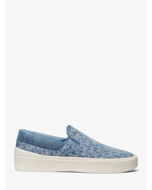Michael Kors Blue Eddie Signature Logo Print Denim Slip-On Sneaker for men