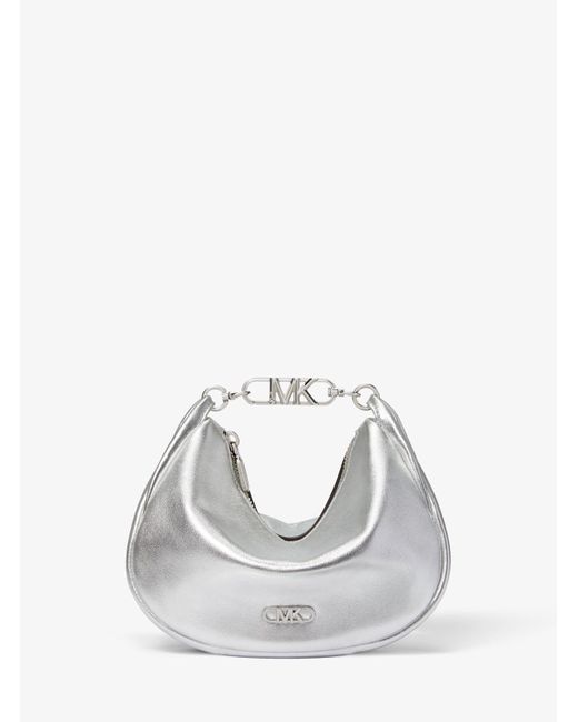 Michael Kors White Mk Kendall Small Metallic Leather Shoulder Bag