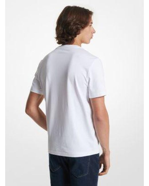 Michael Kors White Mk Empire Signature Logo Stripe Cotton T-Shirt for men