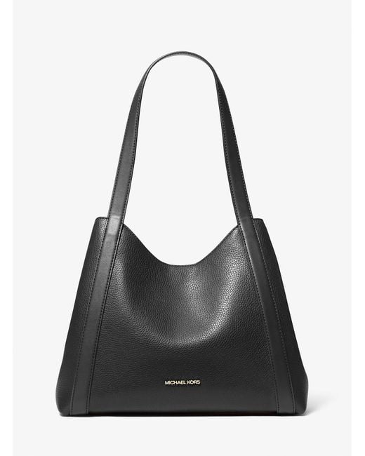 Michael Kors Outlet Black Mk Rosemary Large Pebbled Leather Shoulder Bag