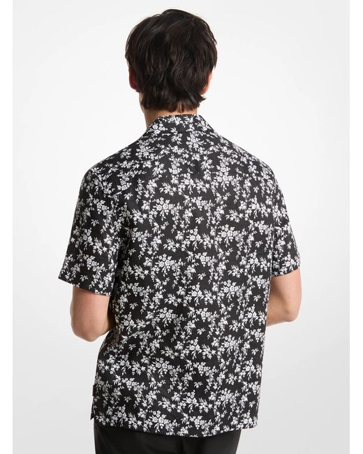 Michael Kors Black Mk Floral Print Linen Camp Shirt for men