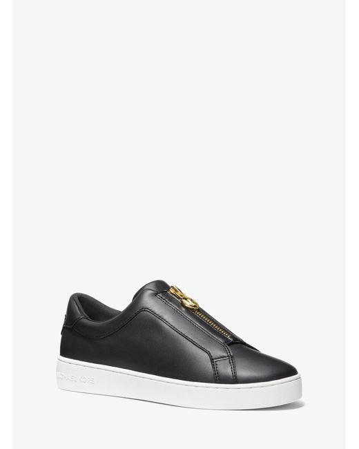 MICHAEL Michael Kors White Mk Keaton Leather Zip-Up Trainers