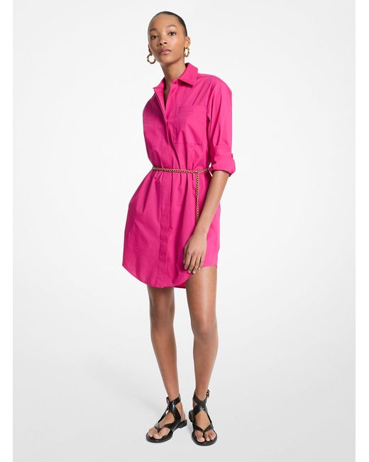 MICHAEL Michael Kors Pink Mk Stretch Cotton Belted Shirtdress