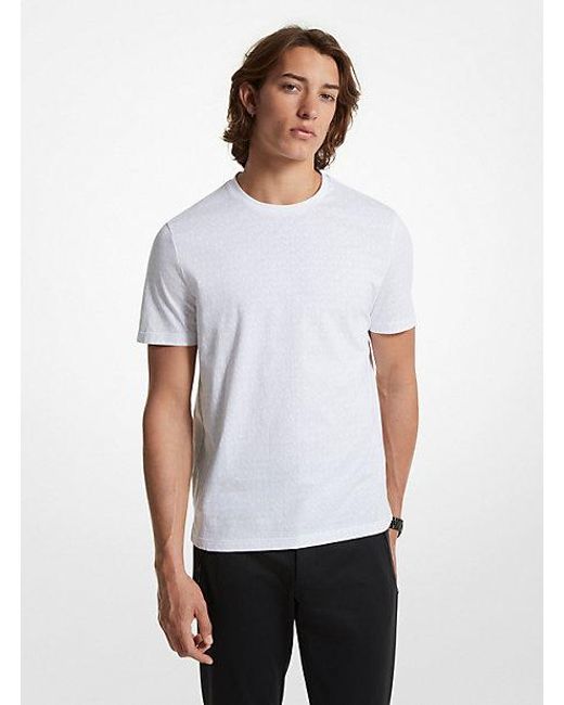 Michael Kors White Mk Signature Logo Print Cotton T-Shirt for men