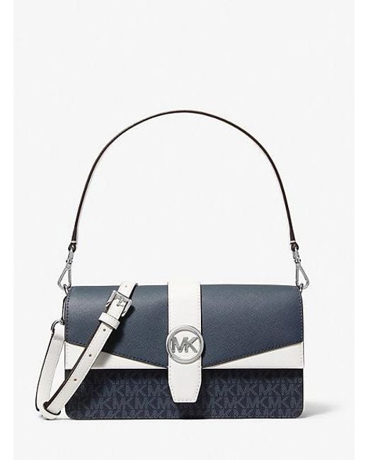 Michael Kors Blue Greenwich Medium Signature Logo Convertible Shoulder Bag