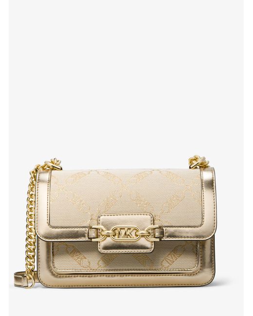 MICHAEL Michael Kors Natural Mk Heather Large Metallic Empire Logo Jacquard Shoulder Bag