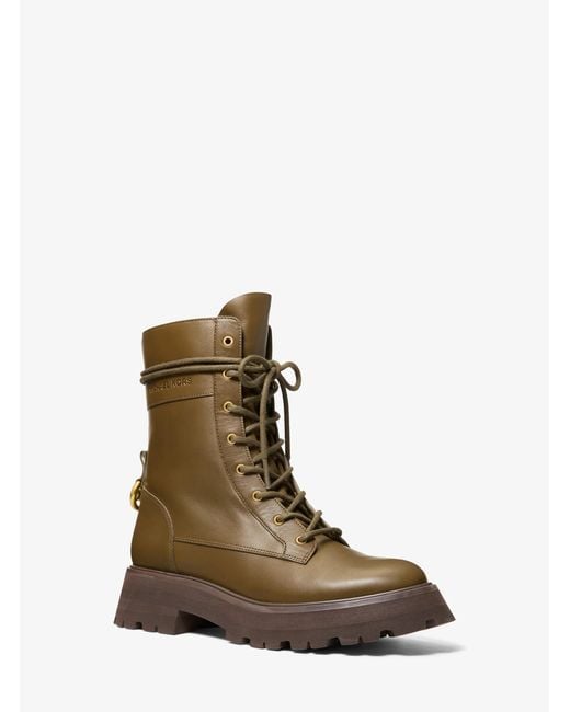 Michael Kors Brown Caleb Leather Combat Boot