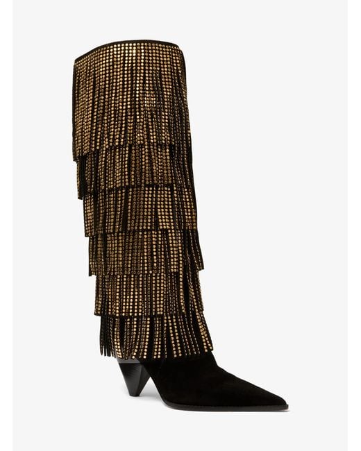 MICHAEL Michael Kors Black Jayla Embellished Suede Fringed Boot