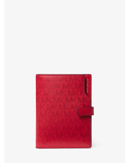 Mk Portafoglio Porta Passaporto Jet Set Con Stampa Logo Metallizzata di MICHAEL Michael Kors in Red