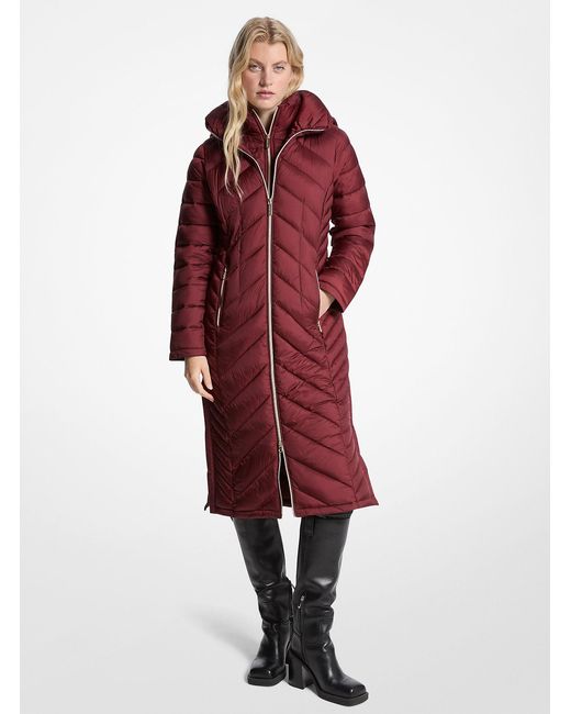 Michael Kors Outlet Red Mk 2-In-1 Quilted Nylon Packable Coat