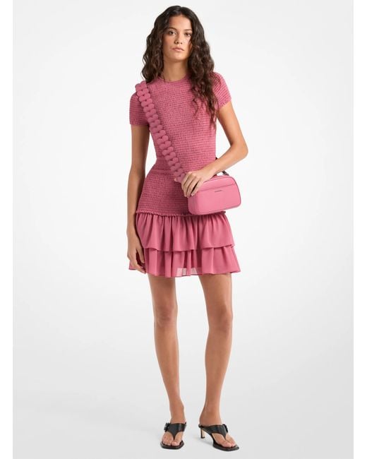 MICHAEL Michael Kors Red Mk Smocked Georgette Ruffle Mini Dress