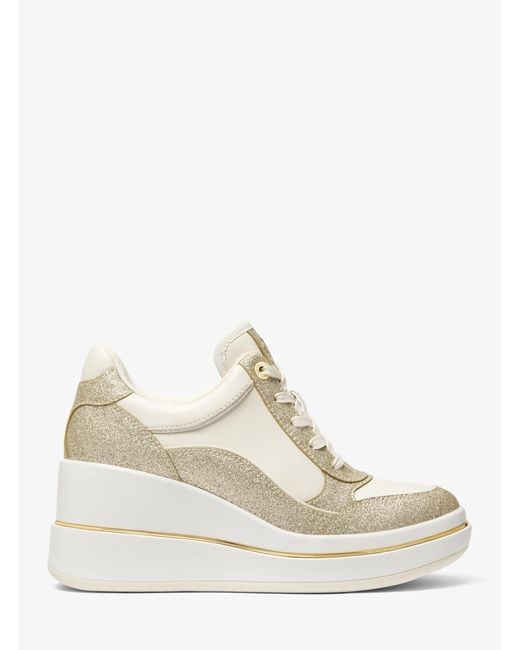 MICHAEL Michael Kors White Mk Emmy Signature Logo And Leather Wedge Trainer