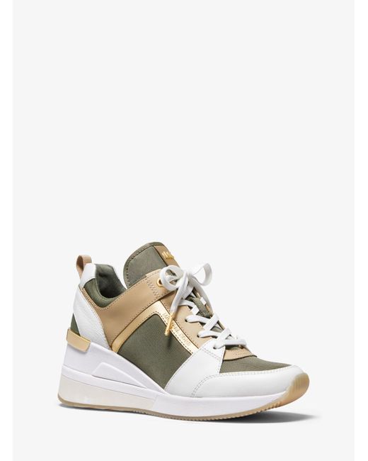 georgie canvas and embossed leather trainer