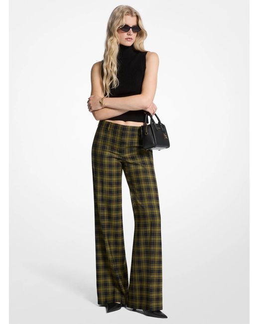 MICHAEL Michael Kors Green Mk Plaid Print Stretch Wool Trousers
