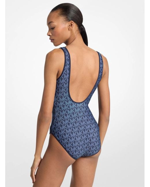 MICHAEL Michael Kors Blue Mk Reversible Logo Scoopneck Swimsuit