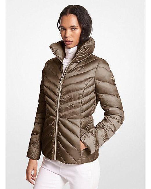 Michael Kors Brown Quilted Nylon Packable Puffer Jacket