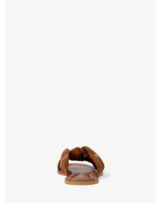 Michael Kors Outlet Brown Mk Elena Suede Slide Sandal