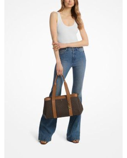 MICHAEL Michael Kors Brown Romee Large Signature Logo And Leather Tote Bag