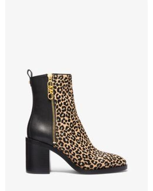Michael Kors White Mk Regan Leopard Print Calf Hair And Leather Ankle Boot