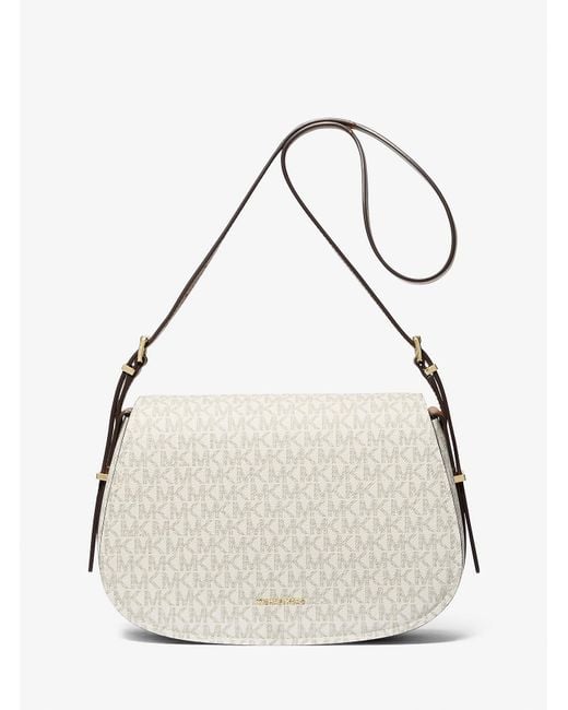 MICHAEL Michael Kors White Lydia Medium Signature Logo Messenger Bag