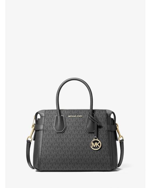 Michael Kors Outlet Black Mk Mercer Small Signature Logo Satchel