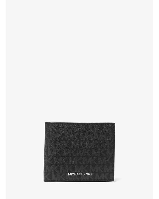 Michael Kors White Mk Greyson Logo Billfold Wallet With Coin Pocket for men