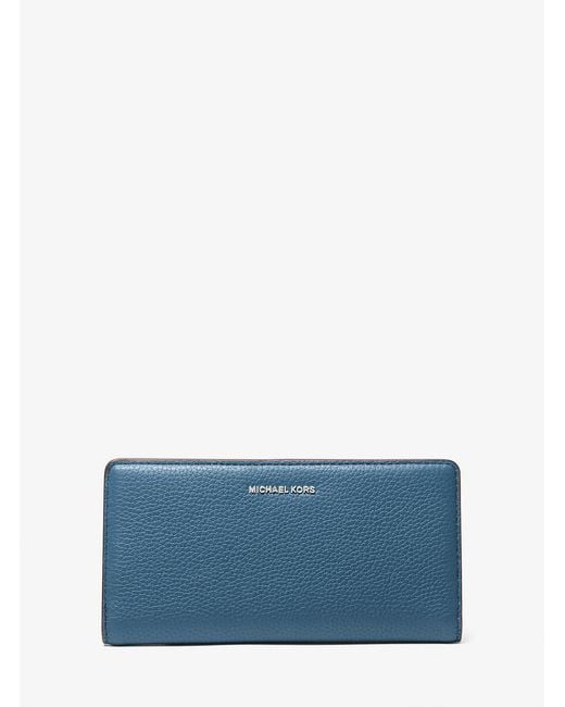 Michael Kors Blue Mk Bryant Large Pebbled Leather Snap-Front Wallet