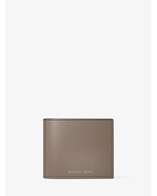Michael Kors Outlet Gray Mk Pebbled Leather Billfold Wallet And Signature Logo Card Case Gift Set for men