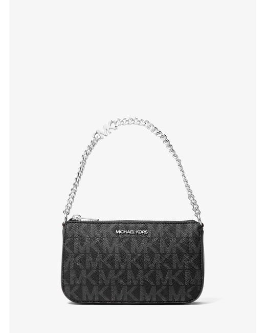 Michael Kors Outlet White Mk Jet Set Small Signature Logo Chain Pochette