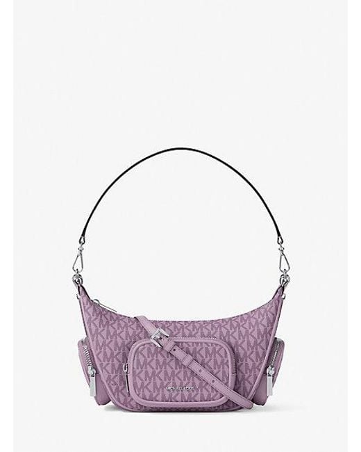 Michael Kors Purple Merritt Small Signature Logo Convertible Shoulder Bag