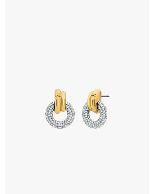 Michael Kors White Pavé Interlocking Hoop Earrings