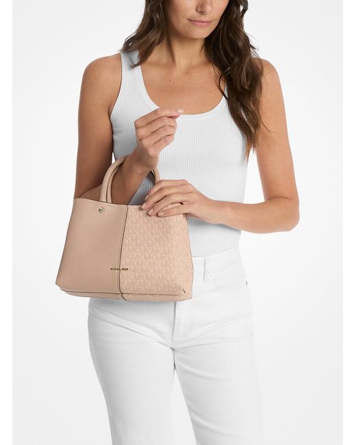 MICHAEL Michael Kors Natural Mk Flora Medium Signature Logo And Leather Satchel