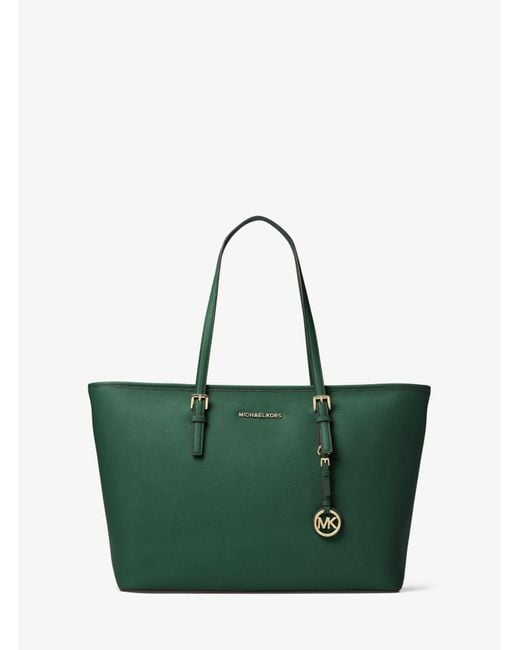 Michael Kors Jet Set Travel Large Saffiano Leather Top-zip Tote in Green