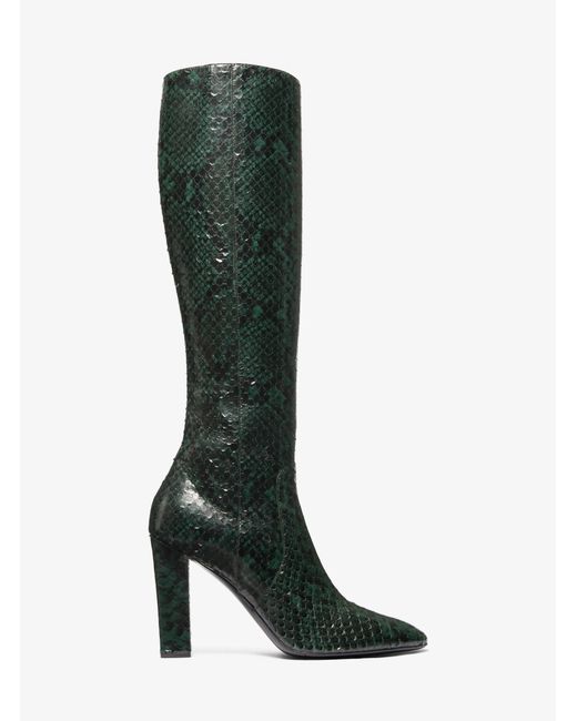 Michael Kors Green Mk Carly Python Embossed Leather Boot