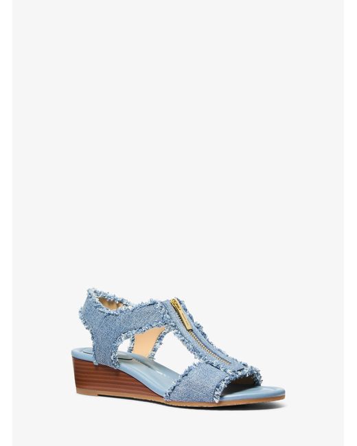 MICHAEL Michael Kors Blue Mk Berkley Frayed Denim Wedge Sandal