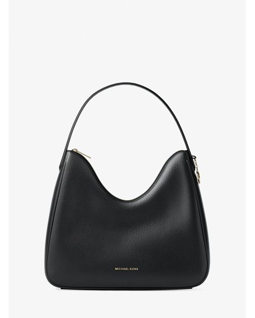Michael Kors Outlet Black Mk Nayla Medium Pebbled Leather Shoulder Bag