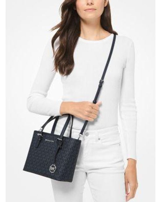 Michael Kors Blue Jet Set Travel Extra-Small Logo Top-Zip Tote Bag