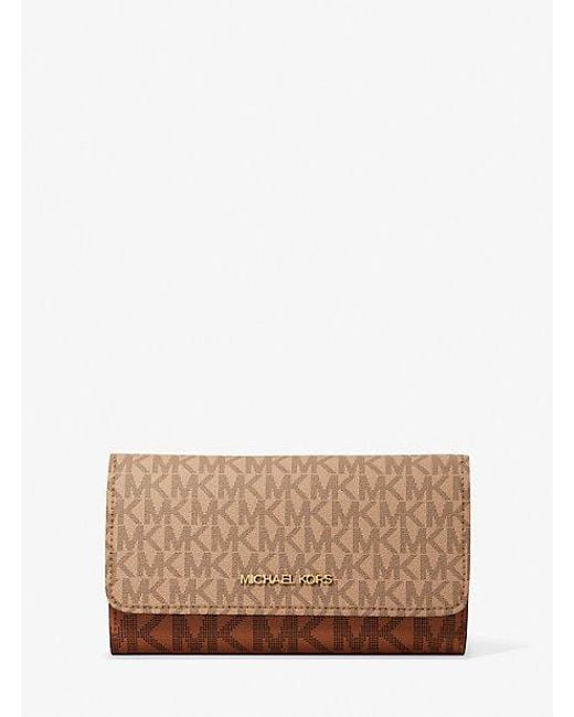 Michael Kors Natural Jet Set Large Signature Logo Tri-Fold Wallet