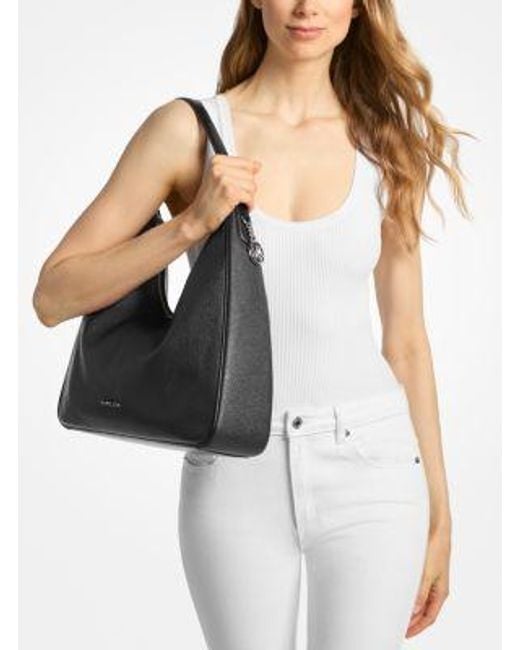 Michael Kors Black Nayla Medium Pebbled Leather Hobo Shoulder Bag