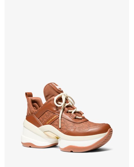 Michael Kors Brown Olympia Logo And Leather Trainer