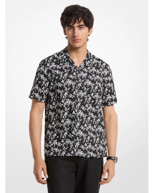 Michael Kors Black Mk Floral Print Linen Camp Shirt for men