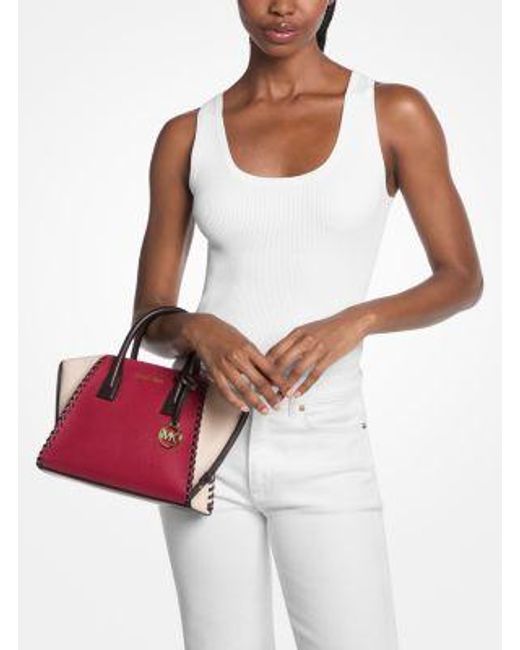 Michael Kors Red Avril Small Leather Satchel