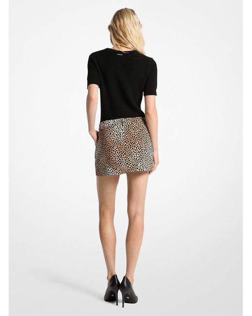 MICHAEL Michael Kors Black Mk Cheetah Print Stretch Crepe Mini Skirt