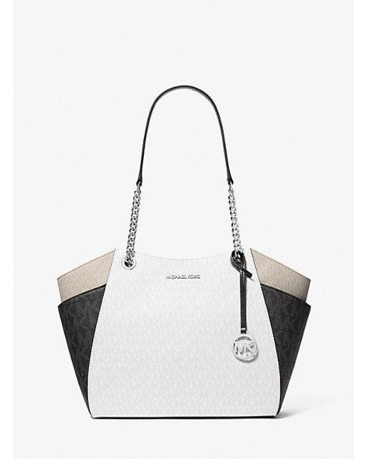 Michael Kors White Jet Set Large Color-Block Signature Logo Shoulder Bag