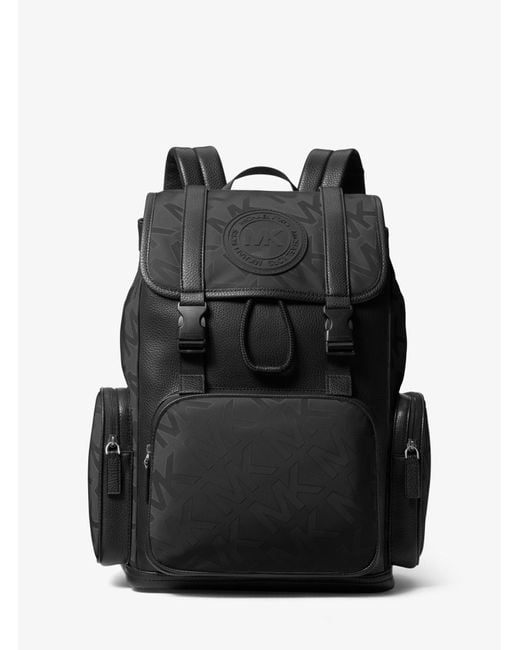 Michael Kors Black Kent Logo Jacquard Nylon Utility Backpack for men