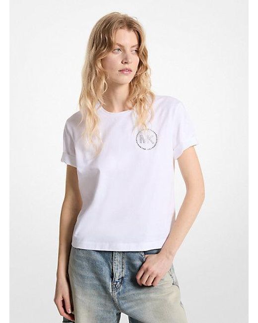 Michael Kors White Embellished Logo Organic Cotton T-shirt