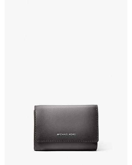 Michael Kors Gray Bryant Medium Burnished Leather Tri-Fold Wallet