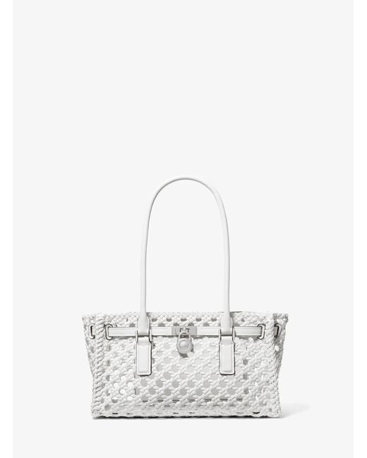 Michael Kors White Mk Hamilton Moderne Small Hand-Woven Satchel